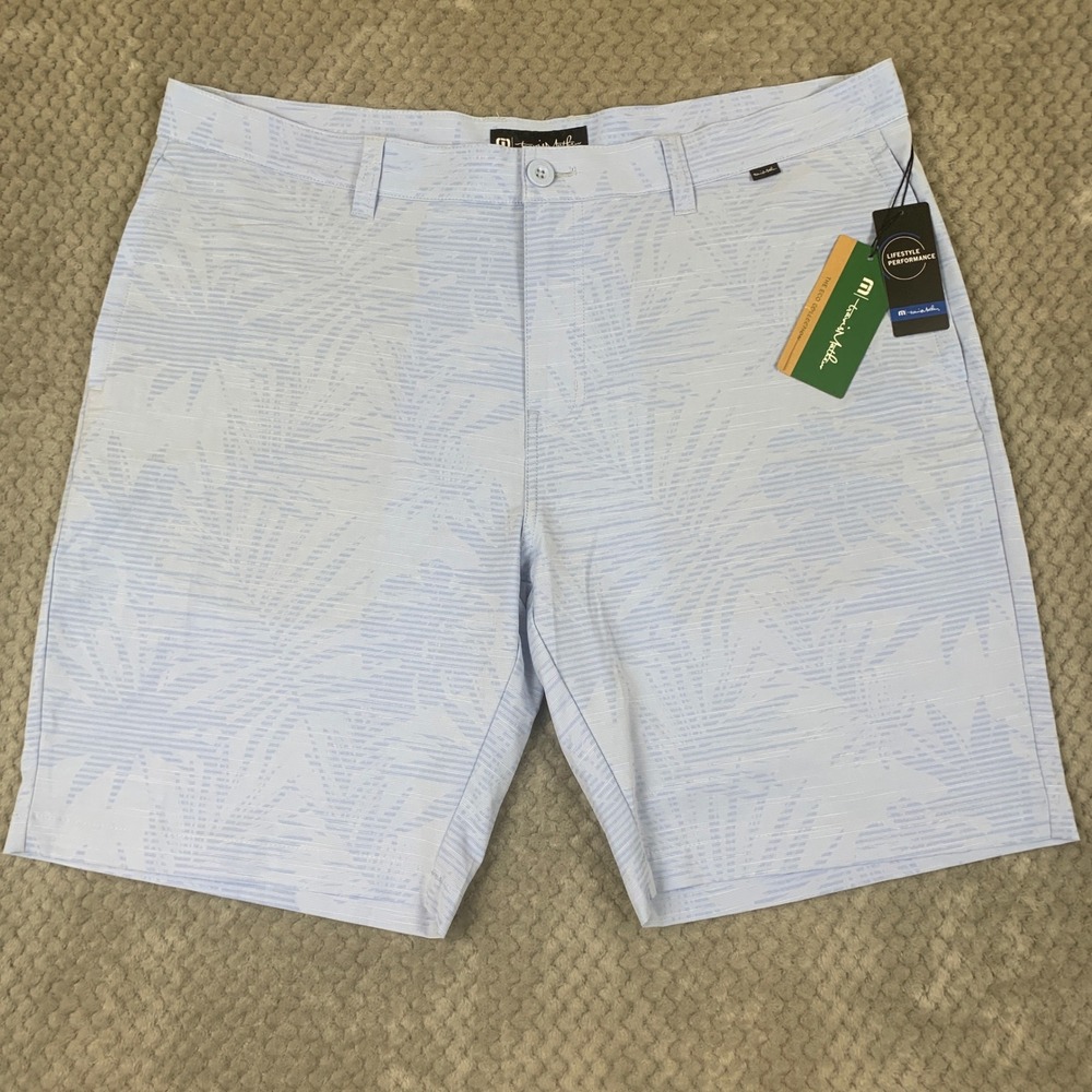 TravisMathew Street Art Shorts Mens 40 Blue Palm Stripe Eco Performance NWT